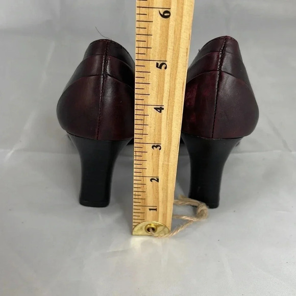 VINTAGE Y2K Spring Square Toe Pumps Wine Maroon Genuine Leather Shoes Heels 36 - Picture 12 of 13
